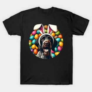 German Wirehaired Pointer Celebrates Easter with Bunny Ears T-Shirt